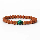 Royal Green Tiger Eye Vajra bracelet with natural Rudraksha beads for meditation and prayer