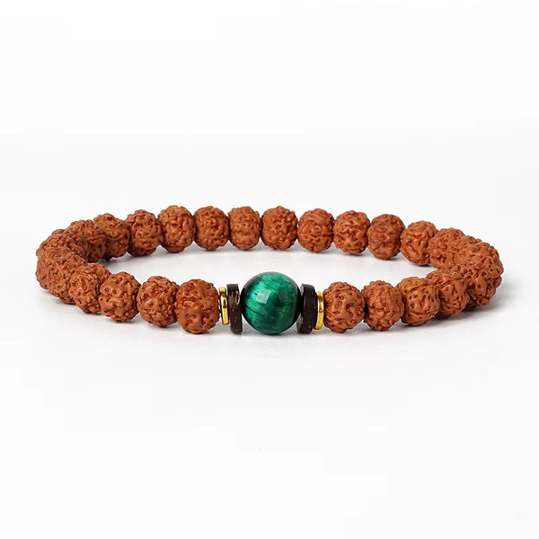 Royal Green Tiger Eye Vajra bracelet with natural Rudraksha beads for meditation and prayer