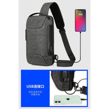 Waterproof anti-theft sling bag with combination lock and USB charging port in black