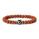 Royal Green Tiger Eye Vajra Rudraksha meditation beaded bracelet with Tibetan Buddhism design