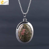 CSJA Oval Natural Gem Stone Pendant Necklaces Reiki Cabochon Crystal Beads Small Pendants for Women Girl Cute Charm Jewelry F564