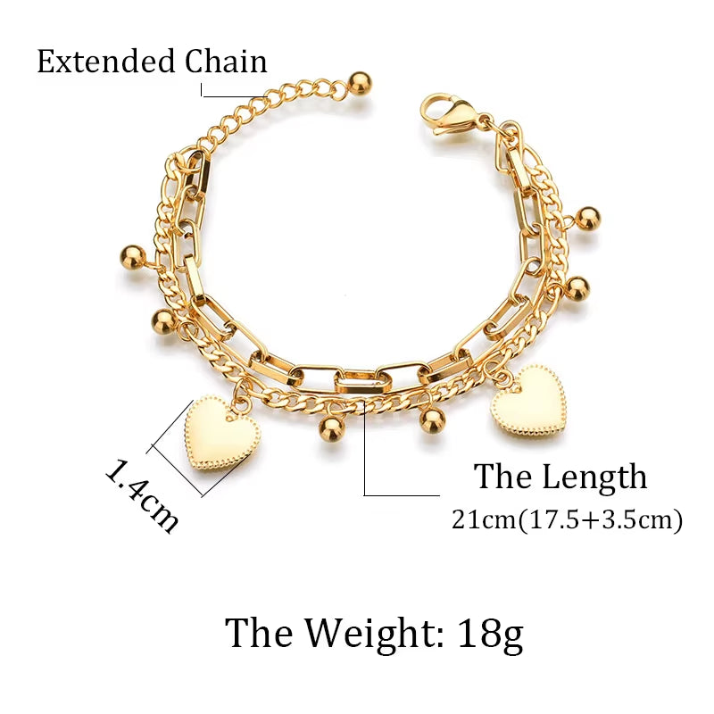 Nextvance Chain Link gold heart charm bracelet stainless steel jewelry for women adjustable length 21cm weight 18g