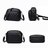 Black diamond lattice women shoulder bag with adjustable crossbody strap and zipper closure, PU leather.
