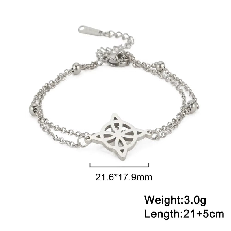Silver stainless steel knot pendant anklet with adjustable chain and intricate design