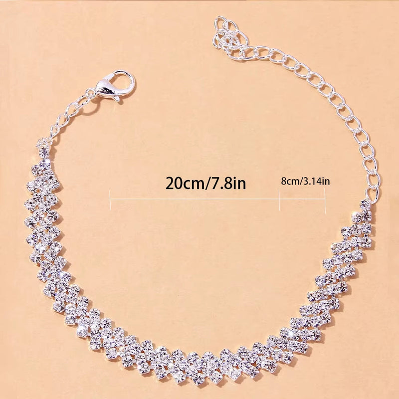 Crystal rhinestone anklet for women summer beach accessories with adjustable chain 20+8cm