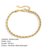 14K gold 316L stainless steel twisted rope anklet with lobster clasp and adjustable chain