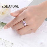 silver butterfly ring with pink stones on hand sterling silver jewelry
