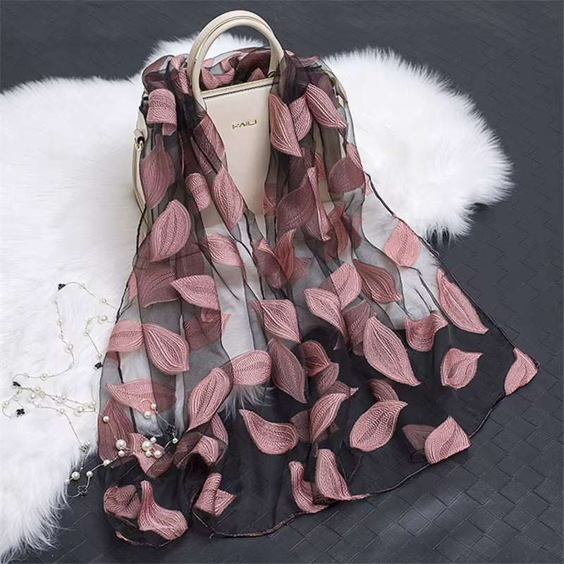 2023 Hot Sale Silk Scarf Womens Summer Breeze Lightweight Sheer Wrap and Shawls Bandana Beach Organza Gauze Lace Hollow Scarf