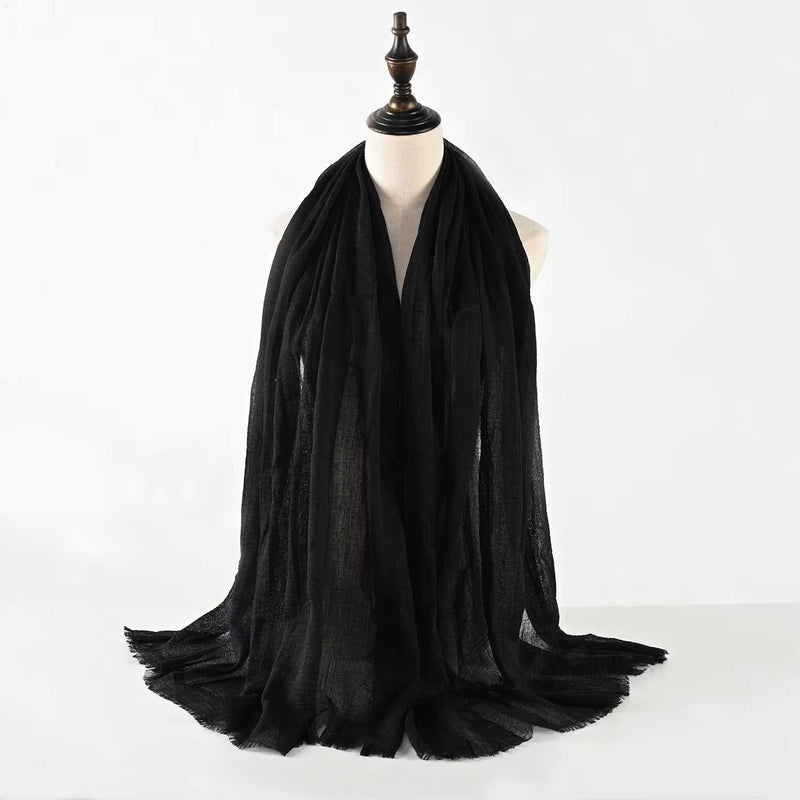 Muslim Women Scarves and Shawls with Loose Edges and Imitation Cotton and Linen Hijabs