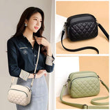 Diamond lattice women shoulder bag in black, green, and white quilted PU leather crossbody style