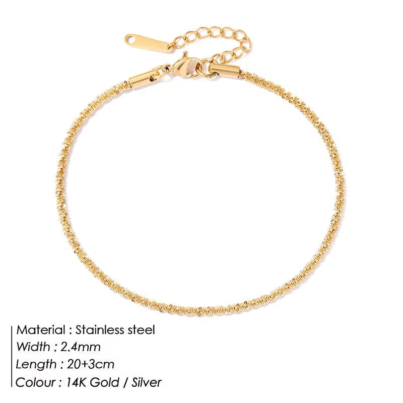 316L stainless steel gold anklet with adjustable chain 20+3cm length 2.4mm width