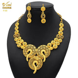 Indian Gold Colour Jewelry Sets Wedding Nigerian Necklace and Earrings 24K Gold Plated Jewellery Bridal Dubai Luxury Party Gifts