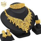 Indian Jewellery Luxury Necklace Jewelry Sets for Women Dubai Gold Color African Arabic Wedding Bridal Collection Sets Earring