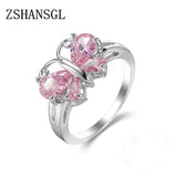 Silver butterfly ring with pink gemstone wings sterling silver jewelry