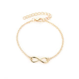 Golden silver color infinity bracelet with number 8 charm for women on a delicate chain