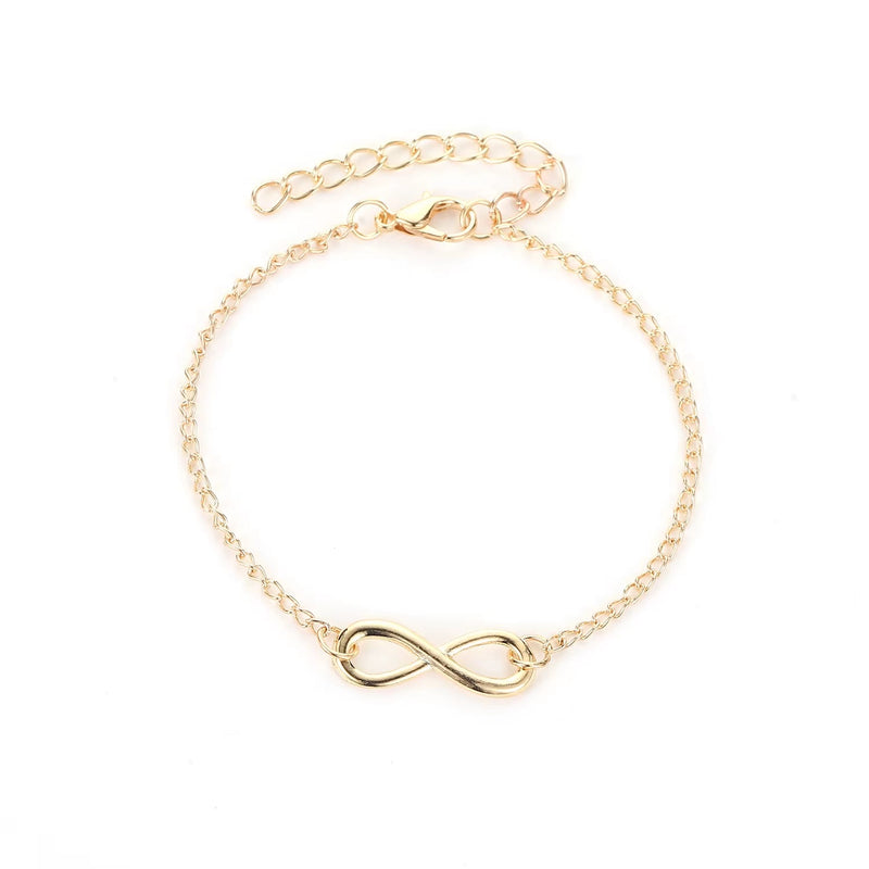 Golden silver color infinity bracelet with number 8 charm for women on a delicate chain