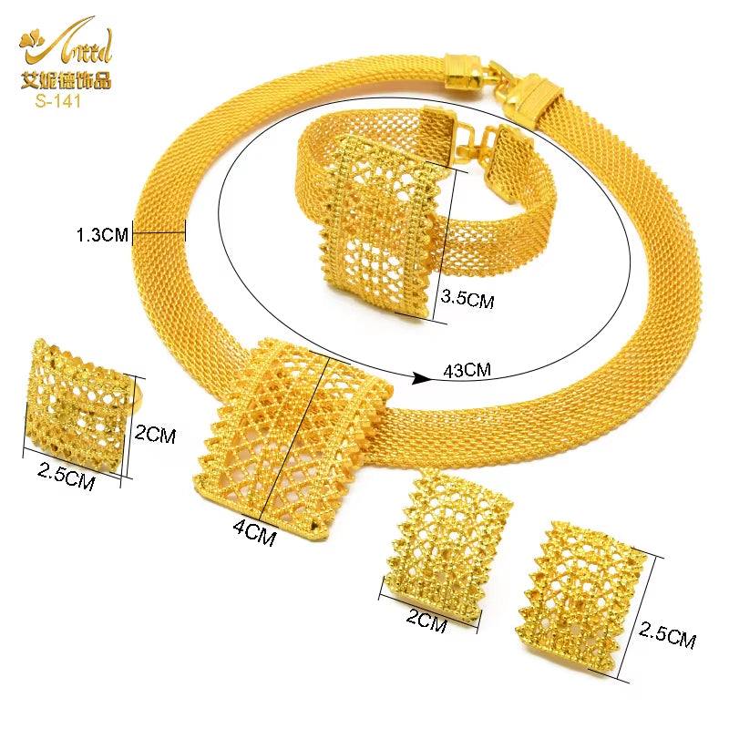 Indian Jewellery Luxury Necklace Jewelry Sets for Women Dubai Gold Color African Arabic Wedding Bridal Collection Sets Earring