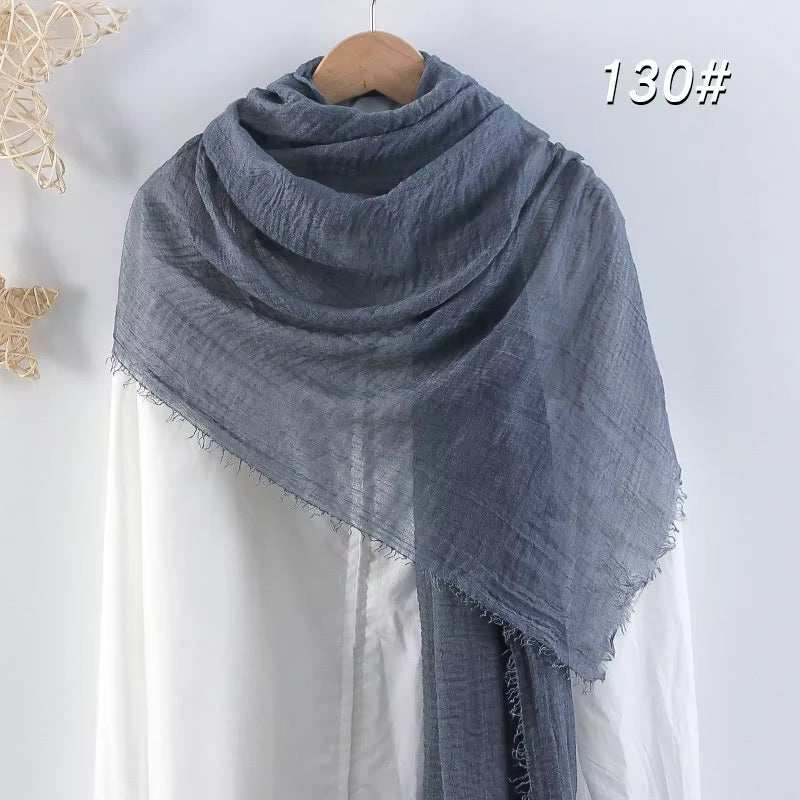 Muslim Women Scarves and Shawls with Loose Edges and Imitation Cotton and Linen Hijabs
