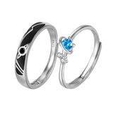 Dream Planet Couple Rings silver unisex geometric design with blue gemstone and black detailing