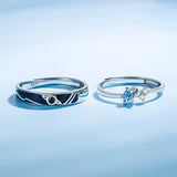 Dream Planet Couple Rings 925 silver geometric design with blue and clear gems unisex set