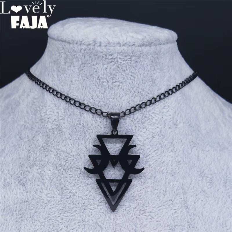 Gothic Moon and Pentagram Stainless Steel Neckless for Women Black Witchcraft Necklaces & Pendants Jewelry N4136S03