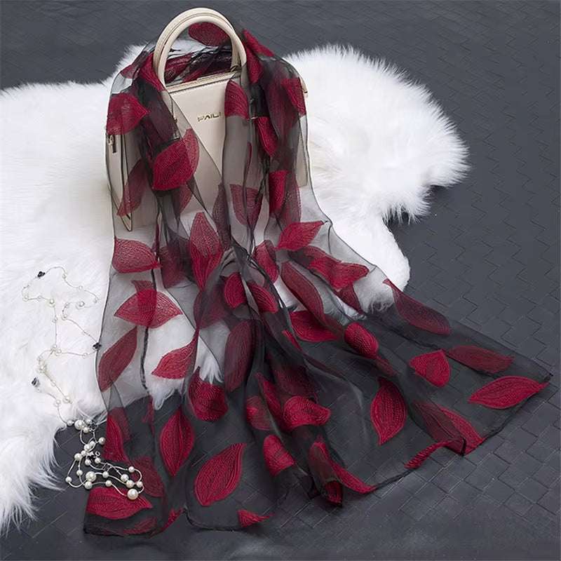 2023 Hot Sale Silk Scarf Womens Summer Breeze Lightweight Sheer Wrap and Shawls Bandana Beach Organza Gauze Lace Hollow Scarf