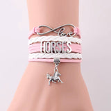 Infinity Love Horses pink leather braid wrap bracelet with horse charm for women