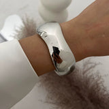 Punk Vintage Irregular chunky silver cuff bracelet on wrist
