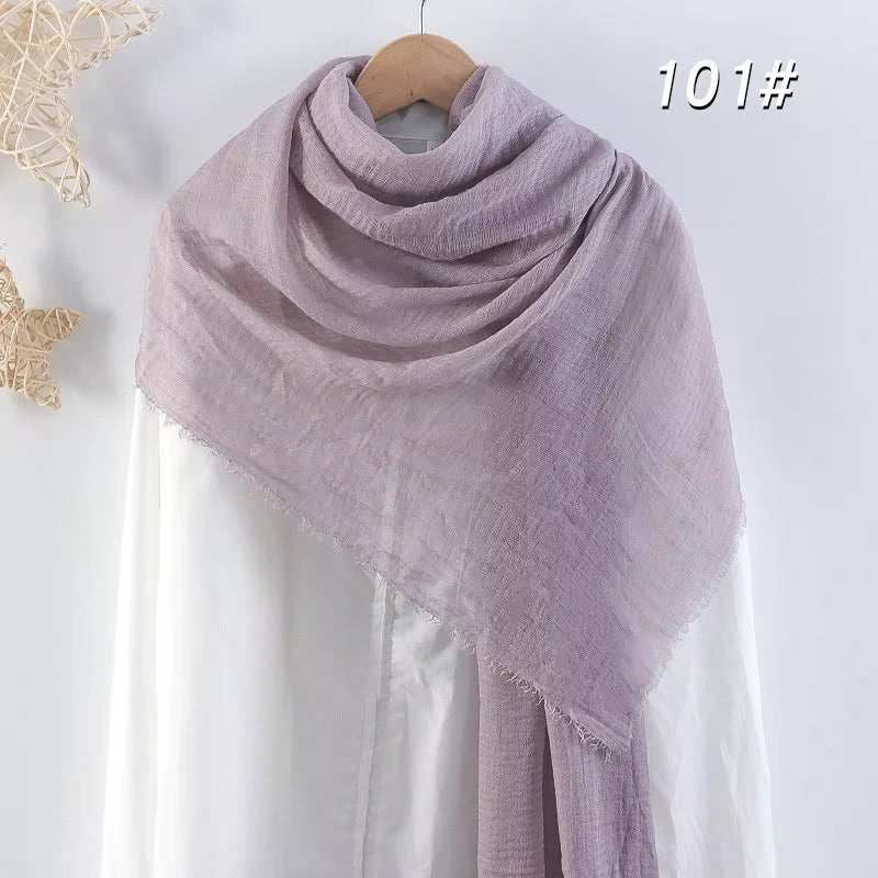 Muslim Women Scarves and Shawls with Loose Edges and Imitation Cotton and Linen Hijabs