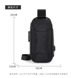 Black anti-theft sling bag with combination lock, waterproof 900D Oxford cloth and PU leather, compact and lightweight.