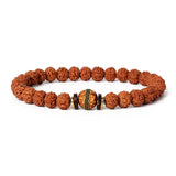 Royal Green Tiger Eye Vajra Rudraksha meditation beaded bracelet with natural seeds and tiger eye centerpiece