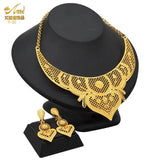 Indian Gold Colour Jewelry Sets Wedding Nigerian Necklace and Earrings 24K Gold Plated Jewellery Bridal Dubai Luxury Party Gifts