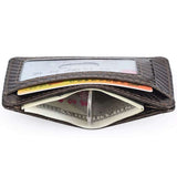 mens slim minimalist wallet with card slots and cash compartment in brown leather