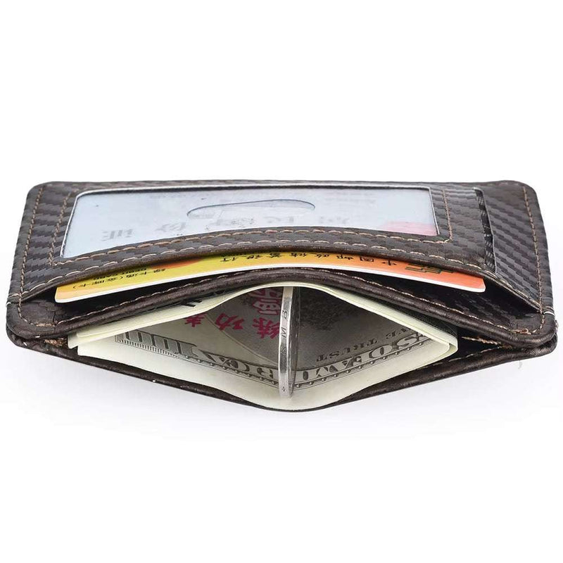 mens slim minimalist wallet with card slots and cash compartment in brown leather