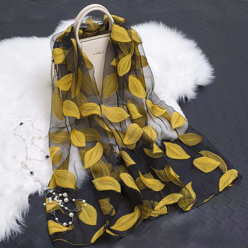 2023 Hot Sale Silk Scarf Womens Summer Breeze Lightweight Sheer Wrap and Shawls Bandana Beach Organza Gauze Lace Hollow Scarf