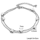 Charming Multiple Heart Double Bracelets&Bangles Three Color Stainless Steel Bracelets Statement Jewelry for Women Girls