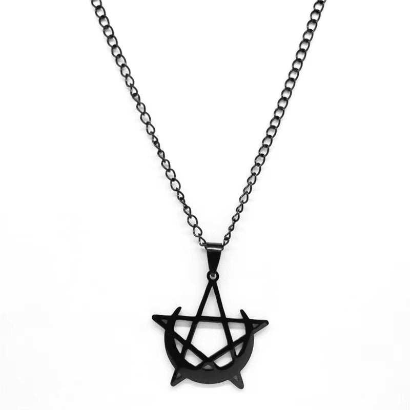 Gothic Moon and Pentagram Stainless Steel Neckless for Women Black Witchcraft Necklaces & Pendants Jewelry N4136S03