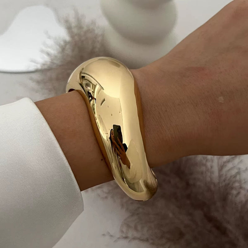 Punk Vintage Irregular gold chunky cuff bangle bracelet on wrist