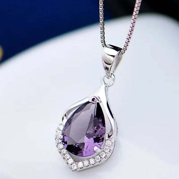 Natural Amethyst Necklace S925 Silver Necklace Female Pendants Clavicle Chain Accessories Peridot Gemstone Bizuteria Jewelry Pendants