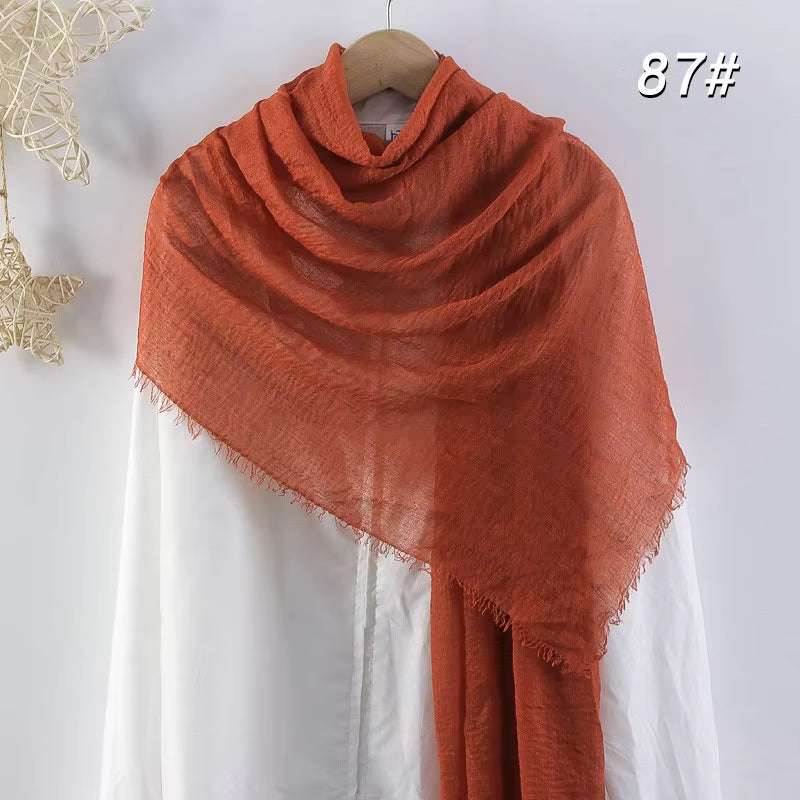 Muslim Women Scarves and Shawls with Loose Edges and Imitation Cotton and Linen Hijabs