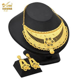 Indian Gold Colour Jewelry Sets Wedding Nigerian Necklace and Earrings 24K Gold Plated Jewellery Bridal Dubai Luxury Party Gifts