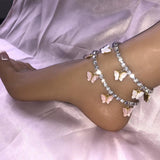 Elegant butterfly charms anklets with sparkling rhinestones on ankle