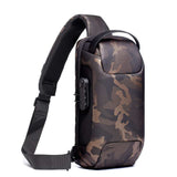 Waterproof anti-theft camo sling bag with combination lock and adjustable strap
