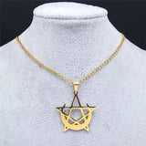 Gothic Moon and Pentagram Stainless Steel Neckless for Women Black Witchcraft Necklaces & Pendants Jewelry N4136S03
