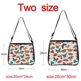 Butterfly print small shoulder bags in two sizes, adjustable black strap crossbody purses