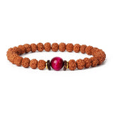 Royal Green Tiger Eye Vajra bracelet with natural Rudraksha beads and purple Tiger Eye centerpiece