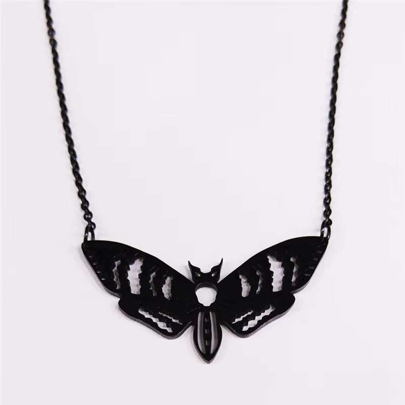 2024 Gothic Moth Stainless Steel Necklaces Pendants Women/Men Black Color Chain Necklace Jewelry Colgantes Mujer Moda N3094S03