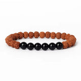 Royal Green Tiger Eye Vajra beaded bracelet with natural Rudraksha and black beads for meditation and prayer