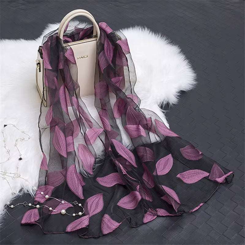 2023 Hot Sale Silk Scarf Womens Summer Breeze Lightweight Sheer Wrap and Shawls Bandana Beach Organza Gauze Lace Hollow Scarf