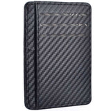 Mens slim minimalist black carbon fiber textured card holder wallet